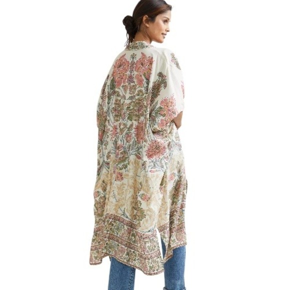 Anthropologie Other - Anthropologie x Bl^nk Floral Kimono Duster Cream Pink‎ Green One Size Viscose